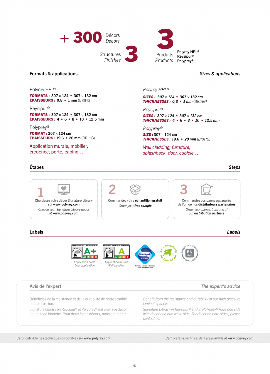 Pagina 63-Placi HPL pentru placari interioare POLYREY FOLIE HPL Catalog, brosura Engleza, Franceza mm

6 • 8...