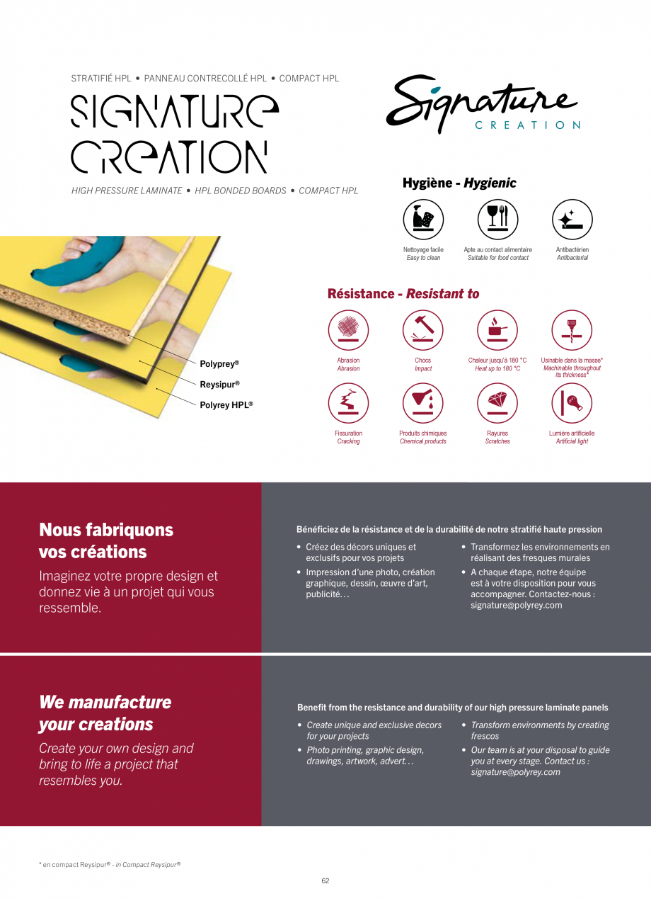 Pagina 64-Placi HPL pentru placari interioare POLYREY FOLIE HPL Catalog, brosura Engleza, Franceza r un effet
...