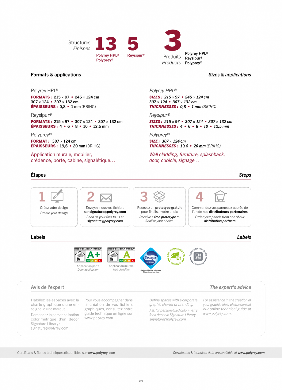 Pagina 65-Placi HPL pentru placari interioare POLYREY FOLIE HPL Catalog, brosura Engleza, Franceza 

Lumière ...