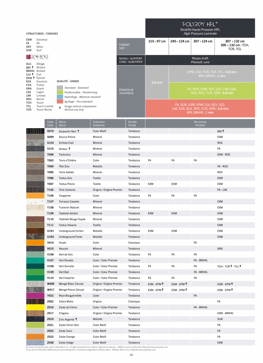 Pagina 82-Placi HPL pentru placari interioare POLYREY FOLIE HPL Catalog, brosura Engleza, Franceza : 0,8 mm
...