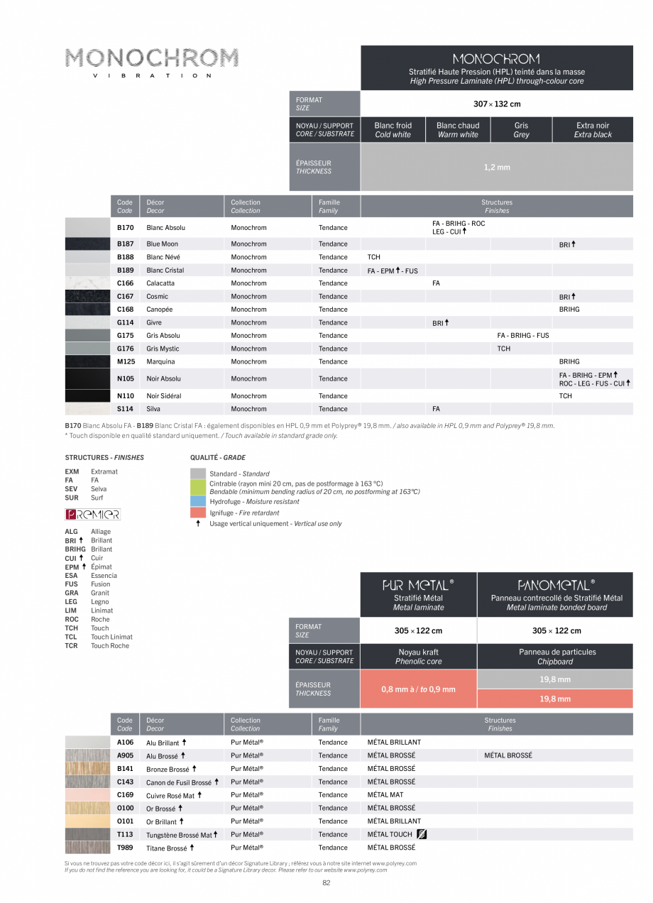 Pagina 84-Placi HPL pentru placari interioare POLYREY FOLIE HPL Catalog, brosura Engleza, Franceza or
...