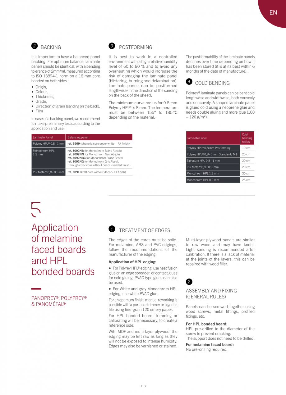 Pagina 119-Placi HPL pentru placari interioare POLYREY FOLIE HPL Catalog, brosura Engleza, Franceza m : TCH
...