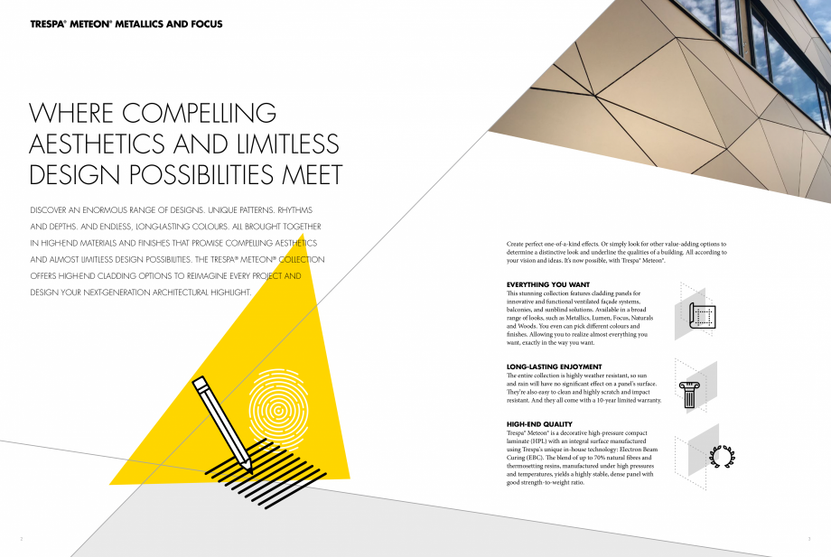 Pagina 2-Catalog Trespa® Meteon® Metallics and Focus TRESPA Catalog, brosura Engleza umen, Focus,...