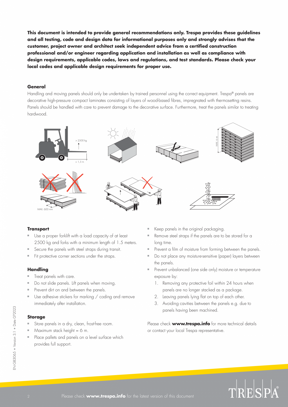 Pagina 2-Placaje HPL pentru fatade si pereti interiori - Transport, manevrare si depozitare TRESPA METEON...