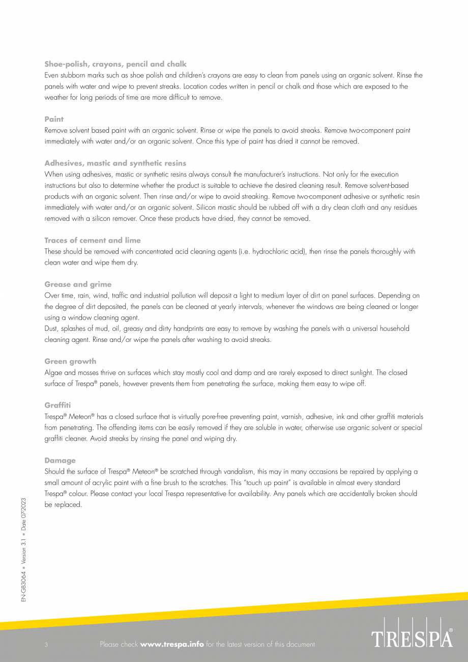 Pagina 3-Placaje HPL pentru fatade si pereti interiori - Curatare si intretinere TRESPA METEON Fisa tehnica...