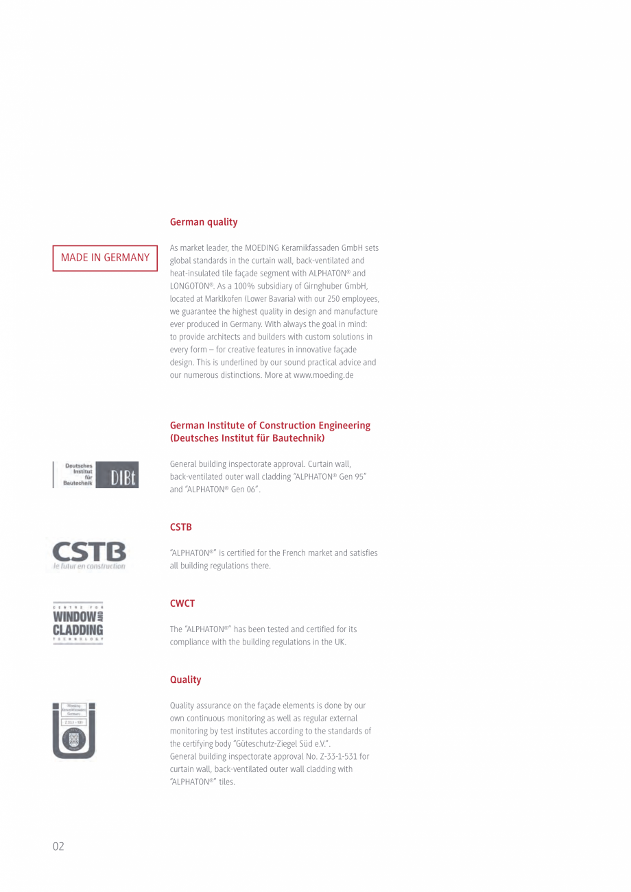 Pagina 2-Placi ceramice pentru fatada MOEDING ALPHATON Catalog, brosura Engleza ALPHATON®” is certified ...