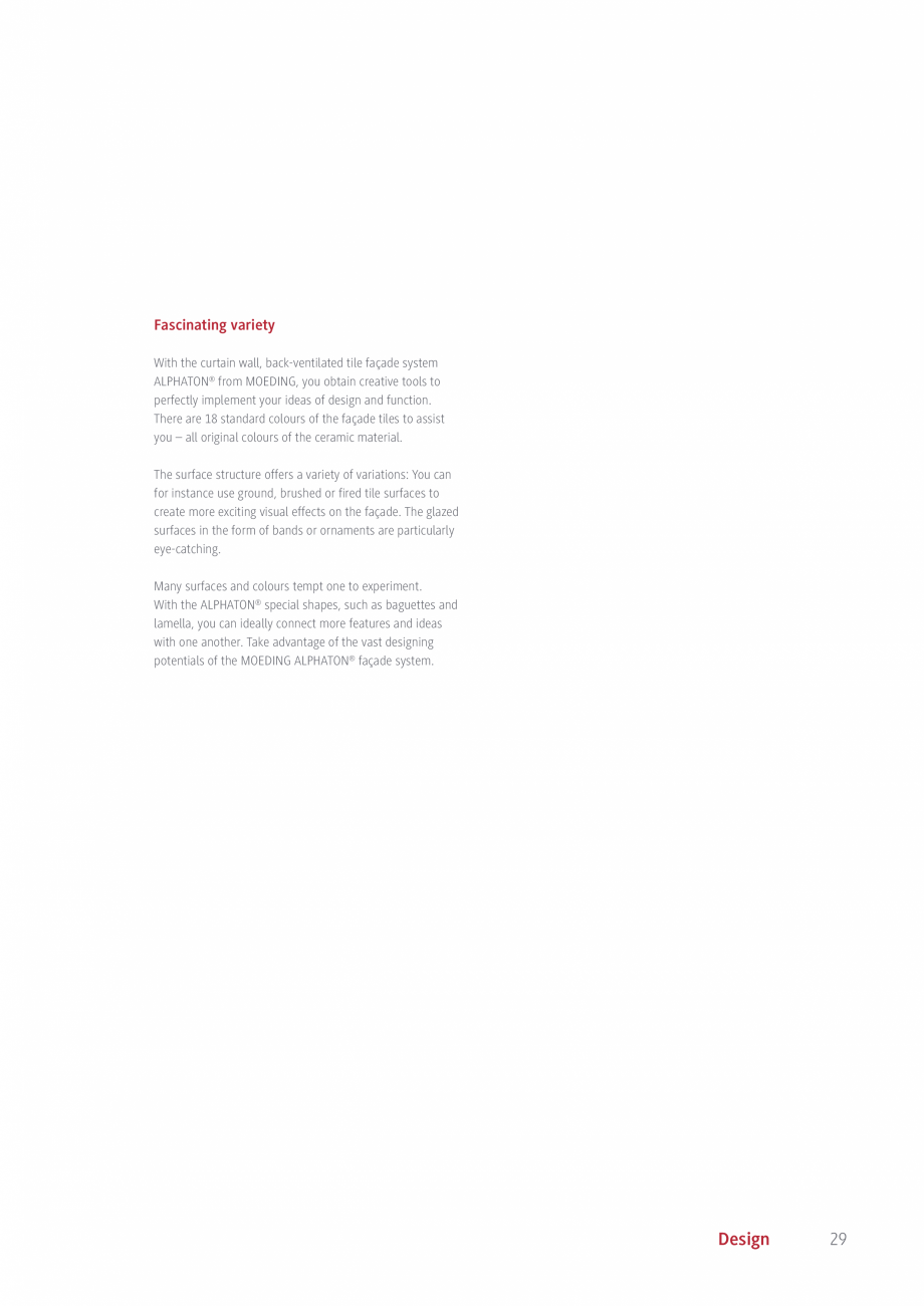 Pagina 29-Placi ceramice pentru fatada MOEDING ALPHATON Catalog, brosura Engleza 
47

deep grooved

red...