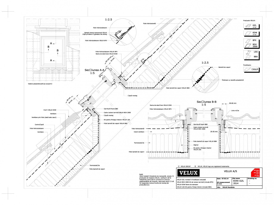 Pagina 1-CAD-DWG Ferestre de mansarda - Montaj pe invelitoare ondulata EDW+GZL VELUX Detaliu de montaj GZL,...