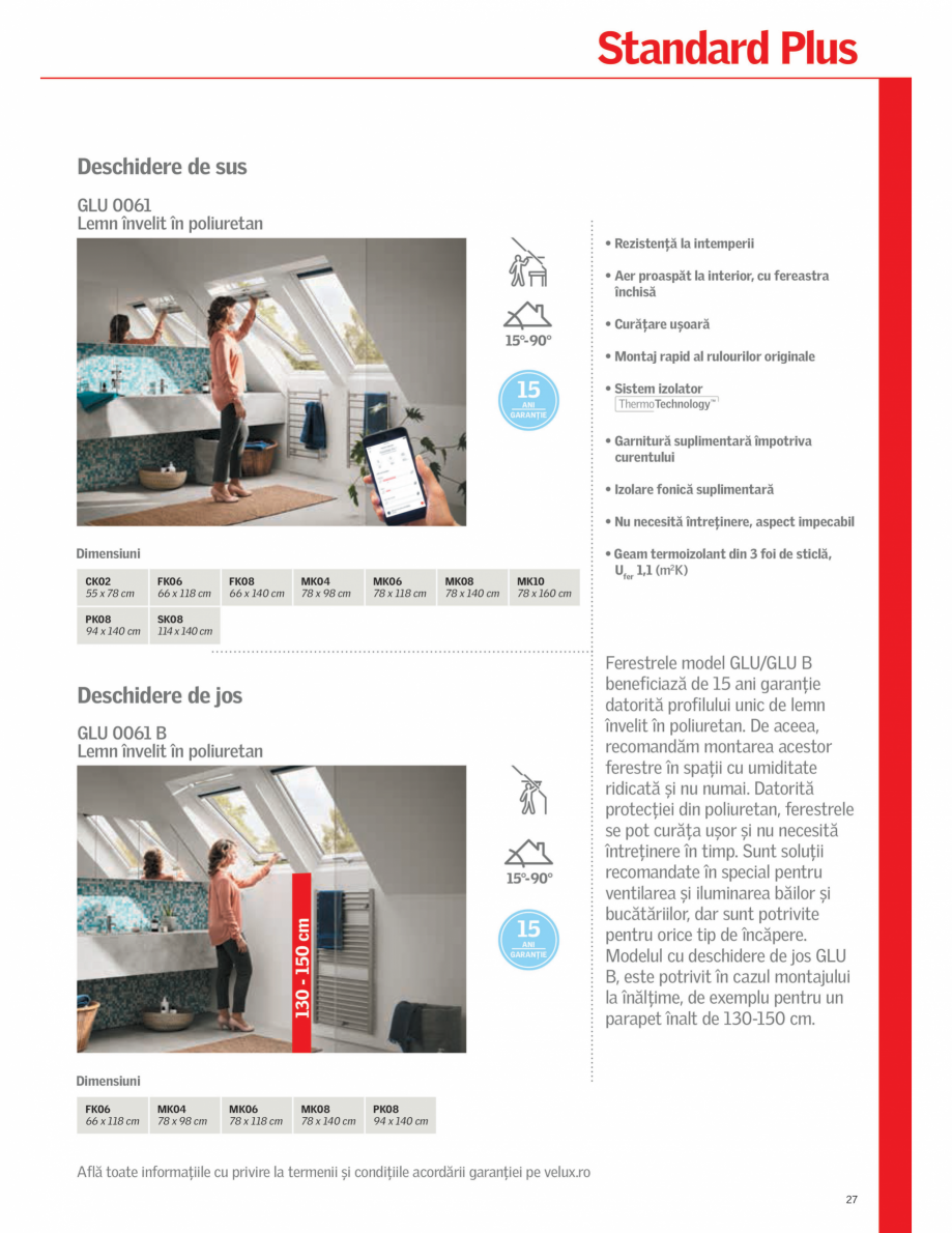 Pagina 1-Fereastra de mansarda VELUX  VELUX GLU 0061 Fisa tehnica Romana 