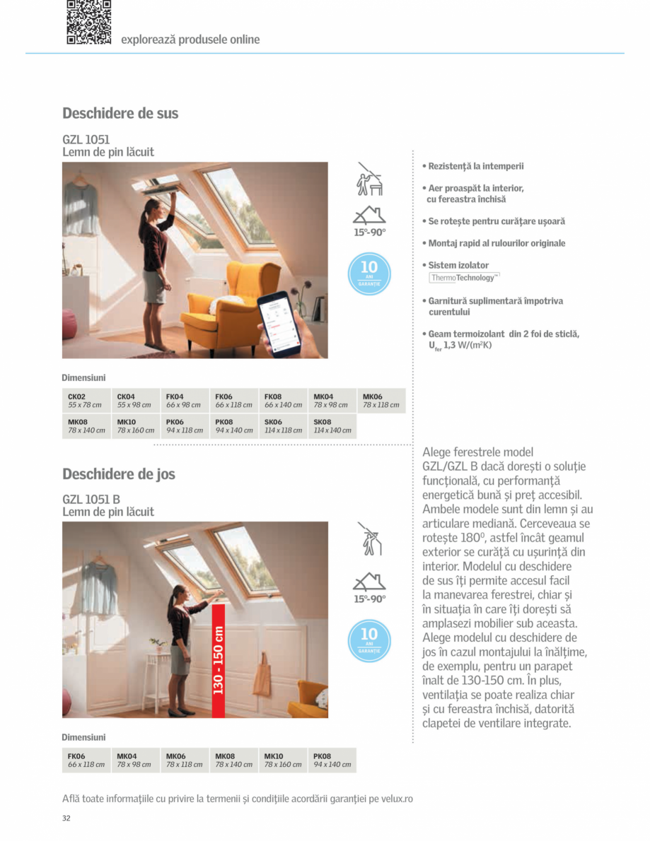 Pagina 1-Fereastra de mansarda VELUX VELUX GZL, GZL B Fisa tehnica Romana 