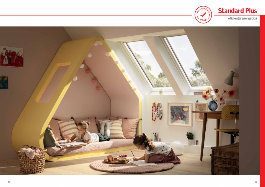 Pagina 16-Solutii VELUX pentru o mansarda inspirata 2022 VELUX Catalog, brosura Romana ere a unei încăperi. ...