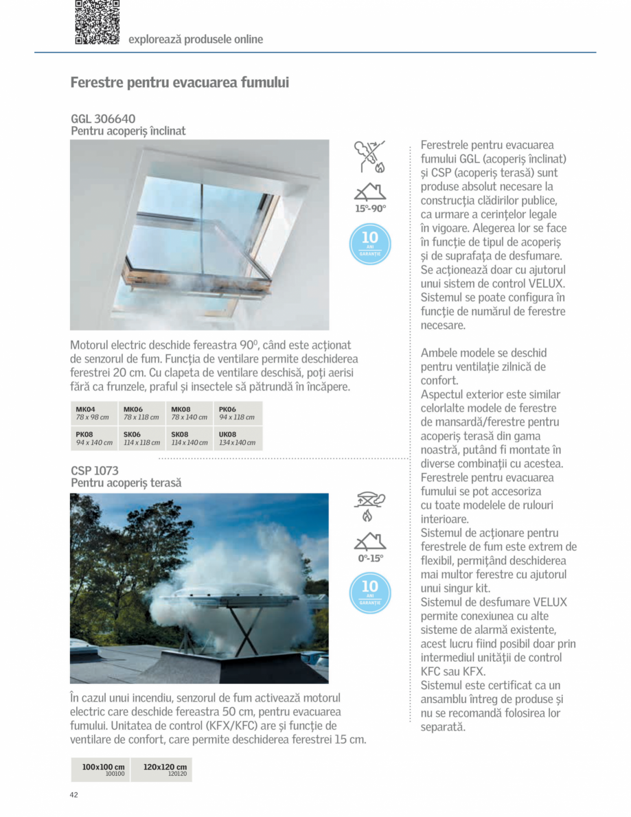 Pagina 1-Ferestre de evacuare fum pentru acoperis terasa VELUX CSP Fisa tehnica Romana 