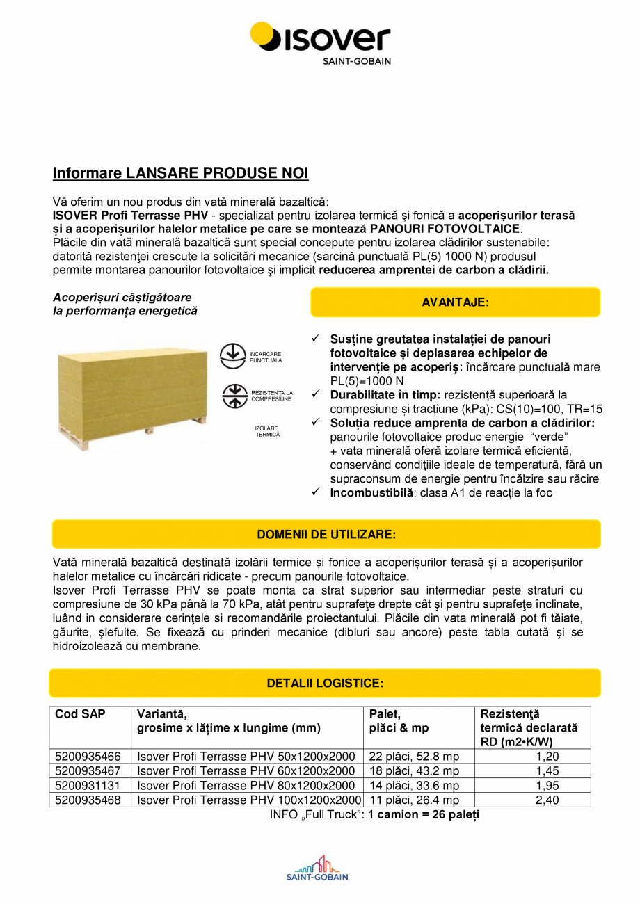 Pagina 1-Anunt_LANSARE ISOVER Profi Terrasse PHV  Catalog, brosura Romana Informare LANSARE PRODUSE NOI
Vă...