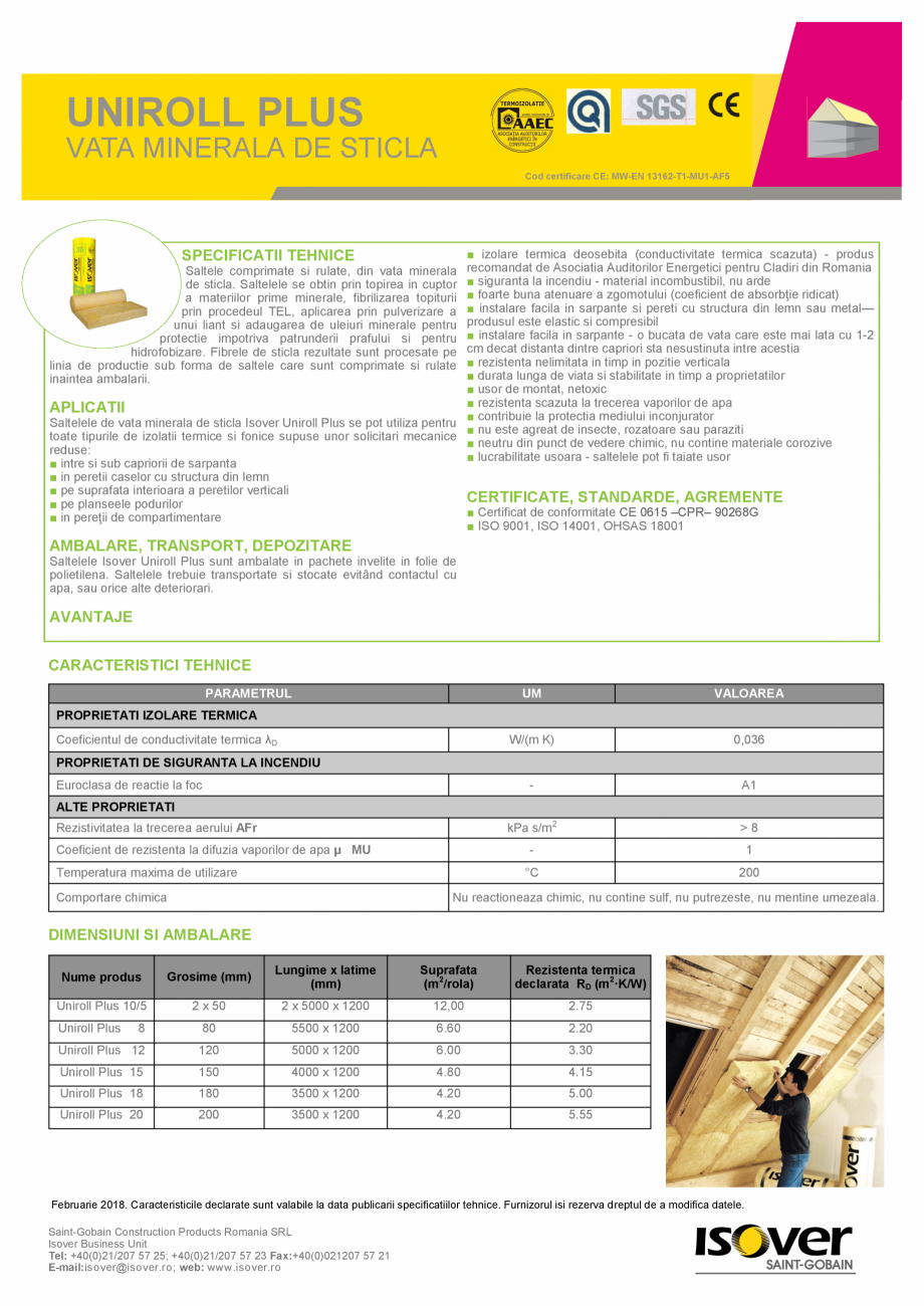 Pagina 1-Saltele comprimate si rulate din vata minerala de sticla ISOVER UNIROLL PLUS Fisa tehnica Romana...