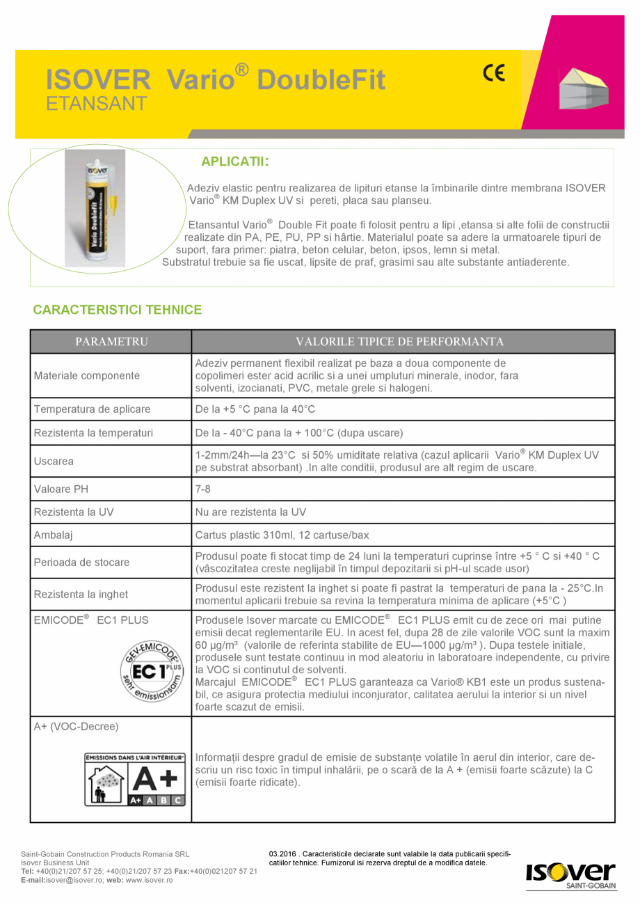 Pagina 1-Etansant ISOVER VARIO® DoubleFit ISOVER SISTEM VARIO® Fisa tehnica Romana ISOVER Vario®...