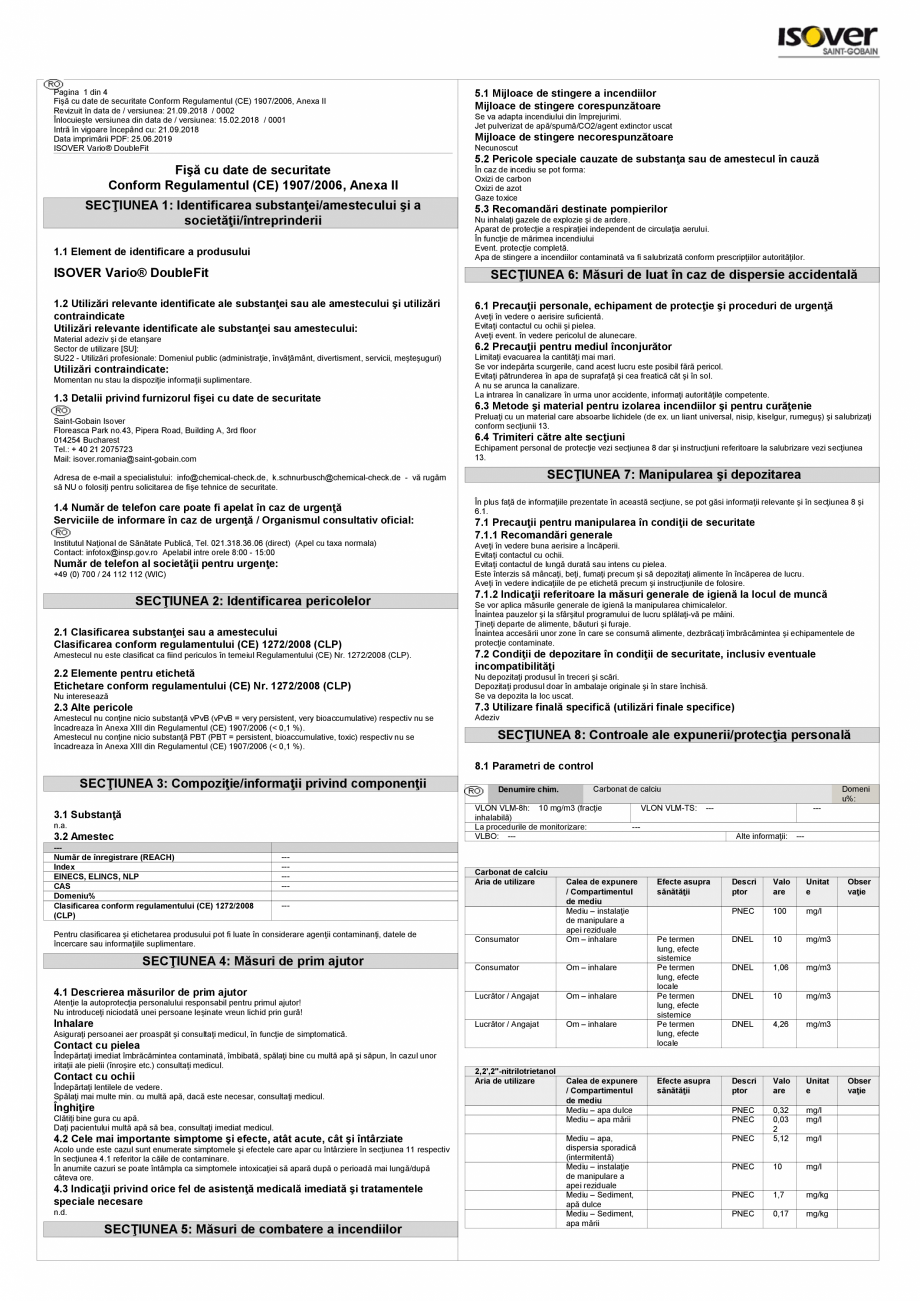 Pagina 1-Fisa cu date de securitate - ISOVER VARIO® DoubleFit - adeziv elastic pentru realizarea de...