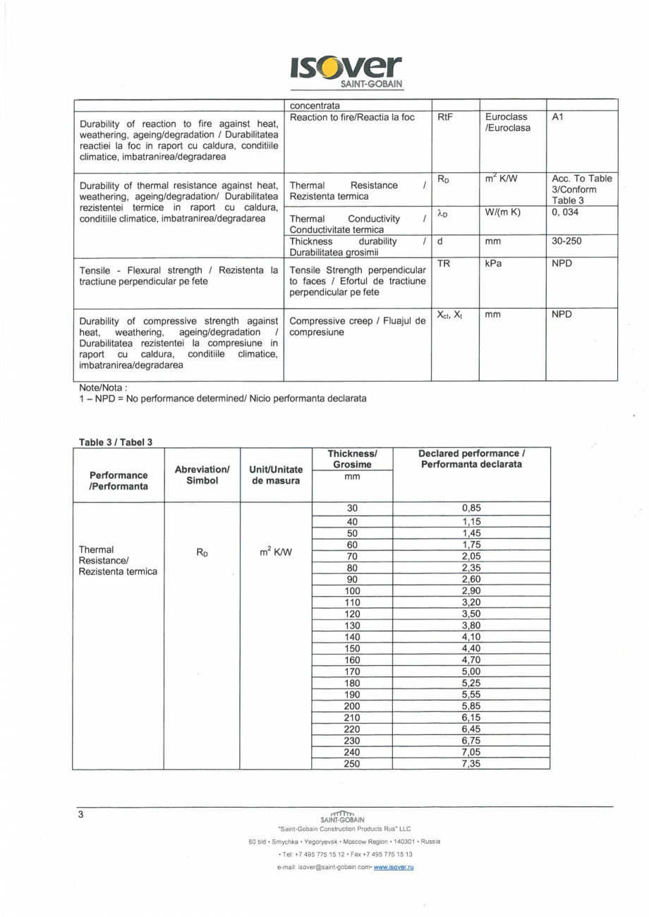 Pagina 3 - Declaratie de performanta pentru vata minerala de sticla ISOVER FORTE (ROLA) Certificare ...