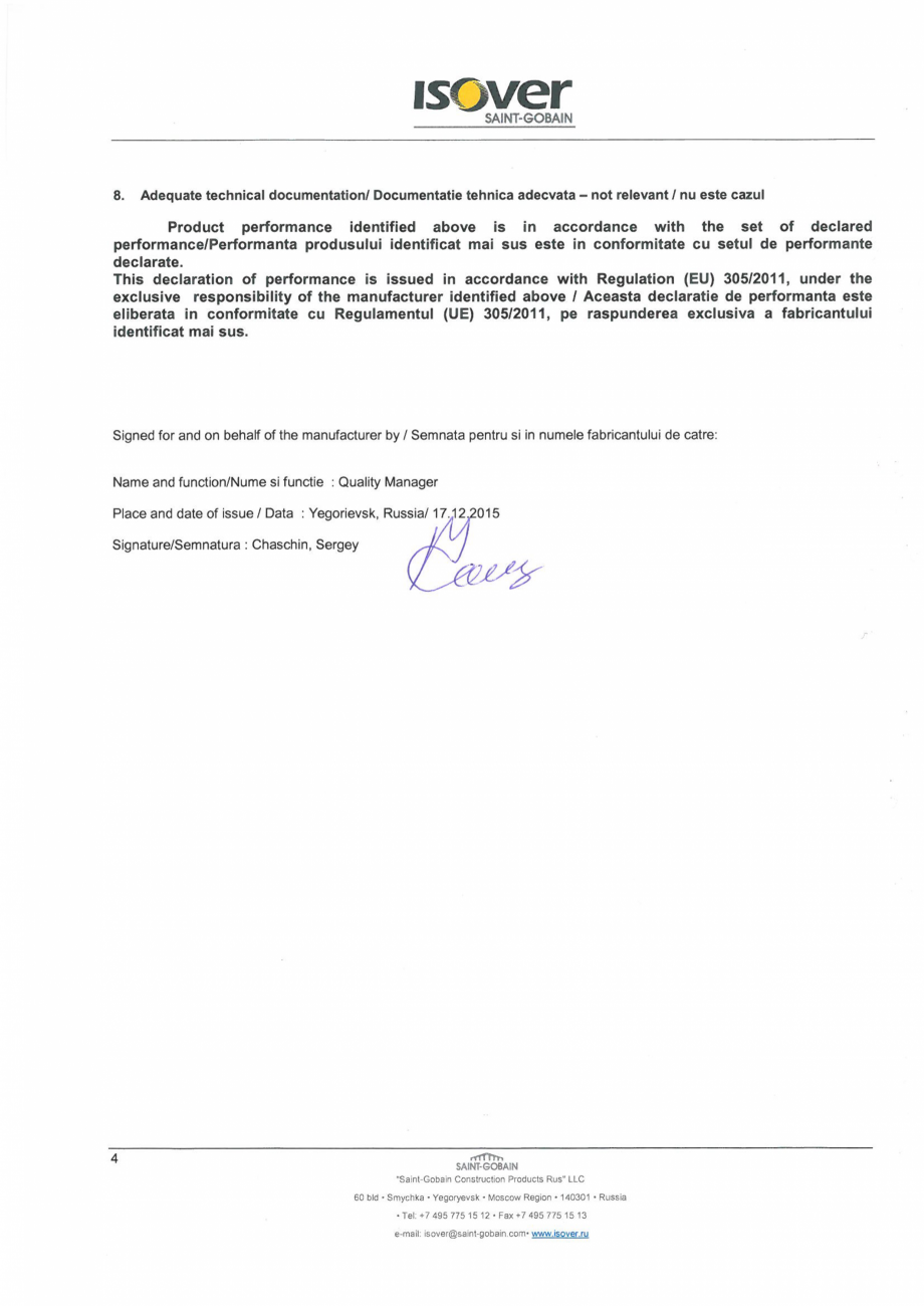 Pagina 4 - Declaratie de performanta pentru vata minerala de sticla ISOVER FORTE (ROLA) Certificare ...
