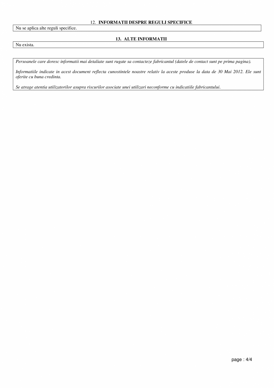 Pagina 4 - Fisa de utilizare si securitate pentru vata de sticla ISOVER DOMO, FORTE (ROLA), UNIROLL ...