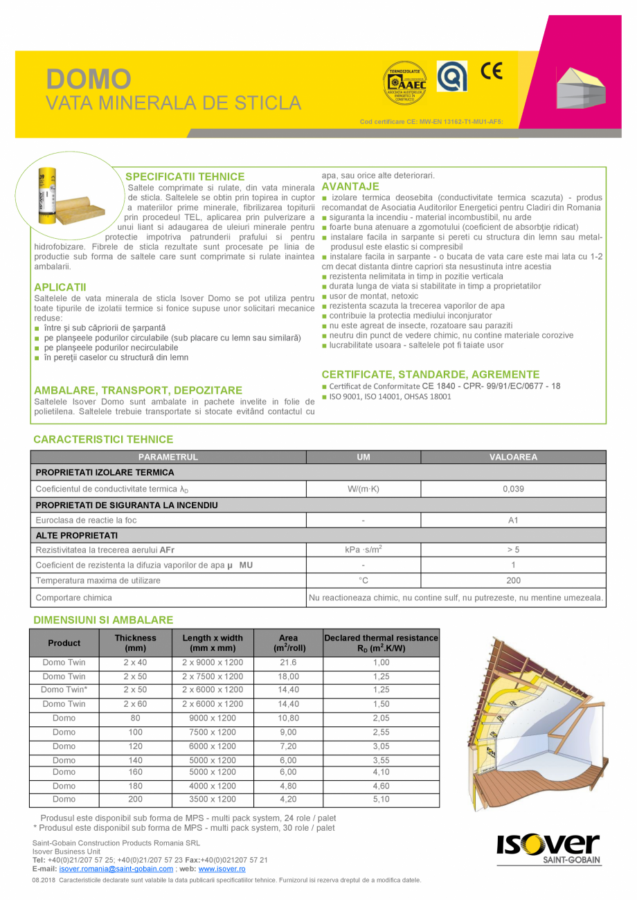 Pagina 1-Vata minerala de sticla ISOVER UNIROLL PLUS Fisa tehnica Romana DOMO

VATA MINERALA DE STICLA
Cod...