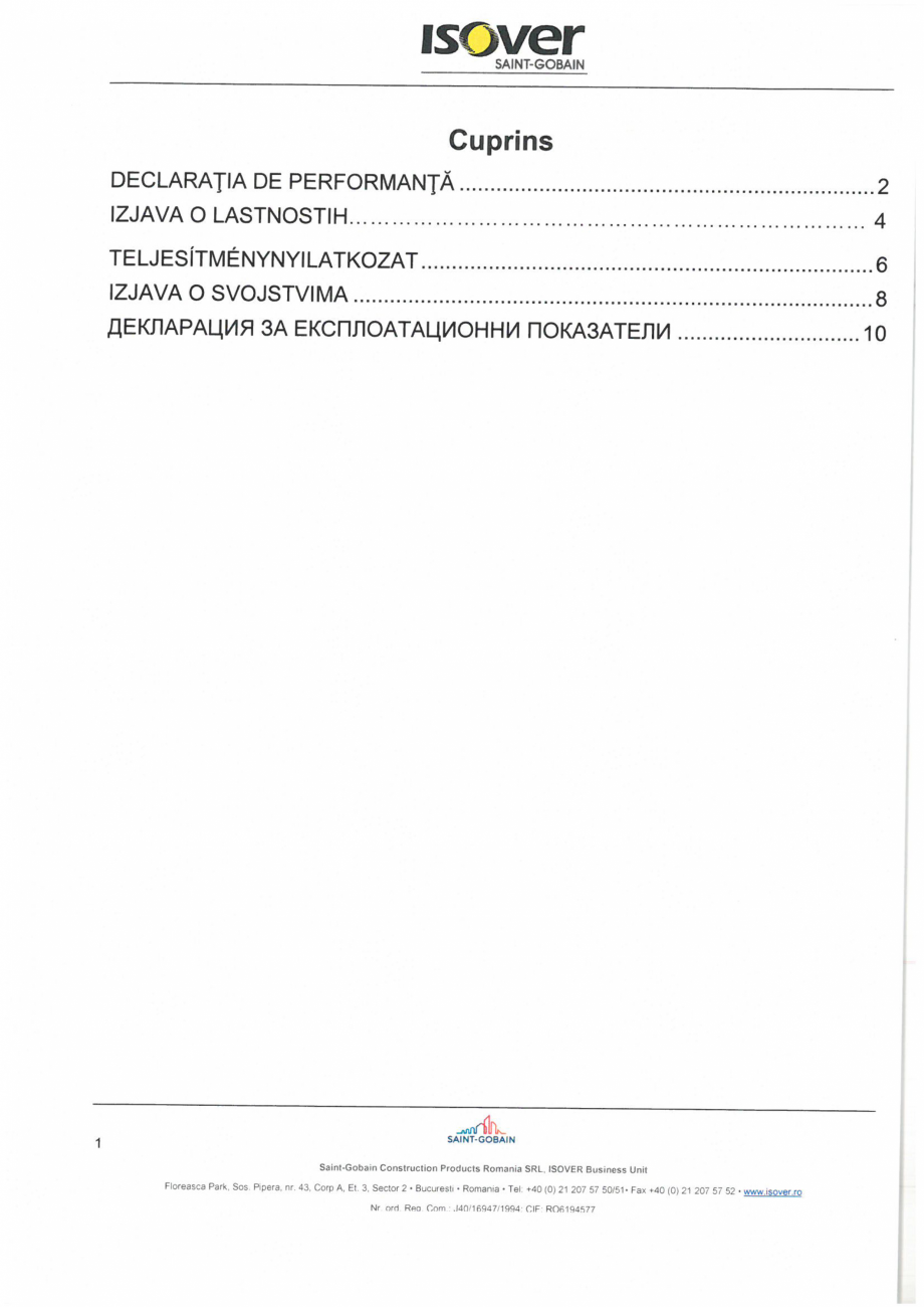 Pagina 1 - Declaratie de performanta pentru vata minerala de sticla ISOVER SUPER PROFI Certificare...