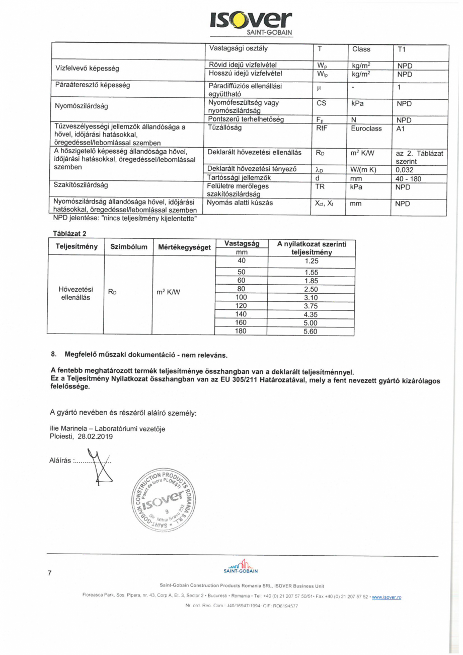 Pagina 7 - Declaratie de performanta pentru vata minerala de sticla ISOVER SUPER PROFI Certificare...