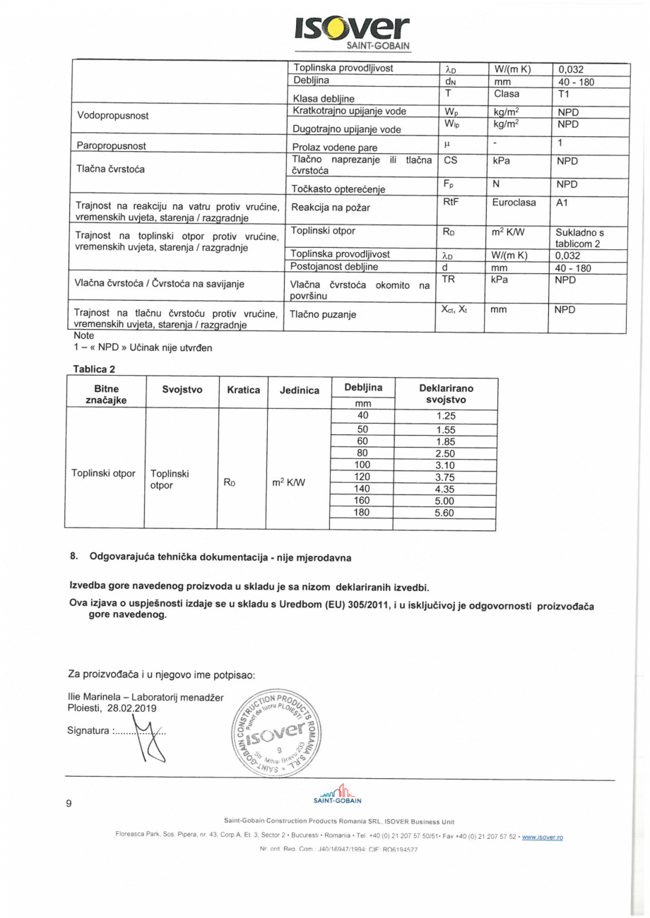 Pagina 9 - Declaratie de performanta pentru vata minerala de sticla ISOVER SUPER PROFI Certificare...