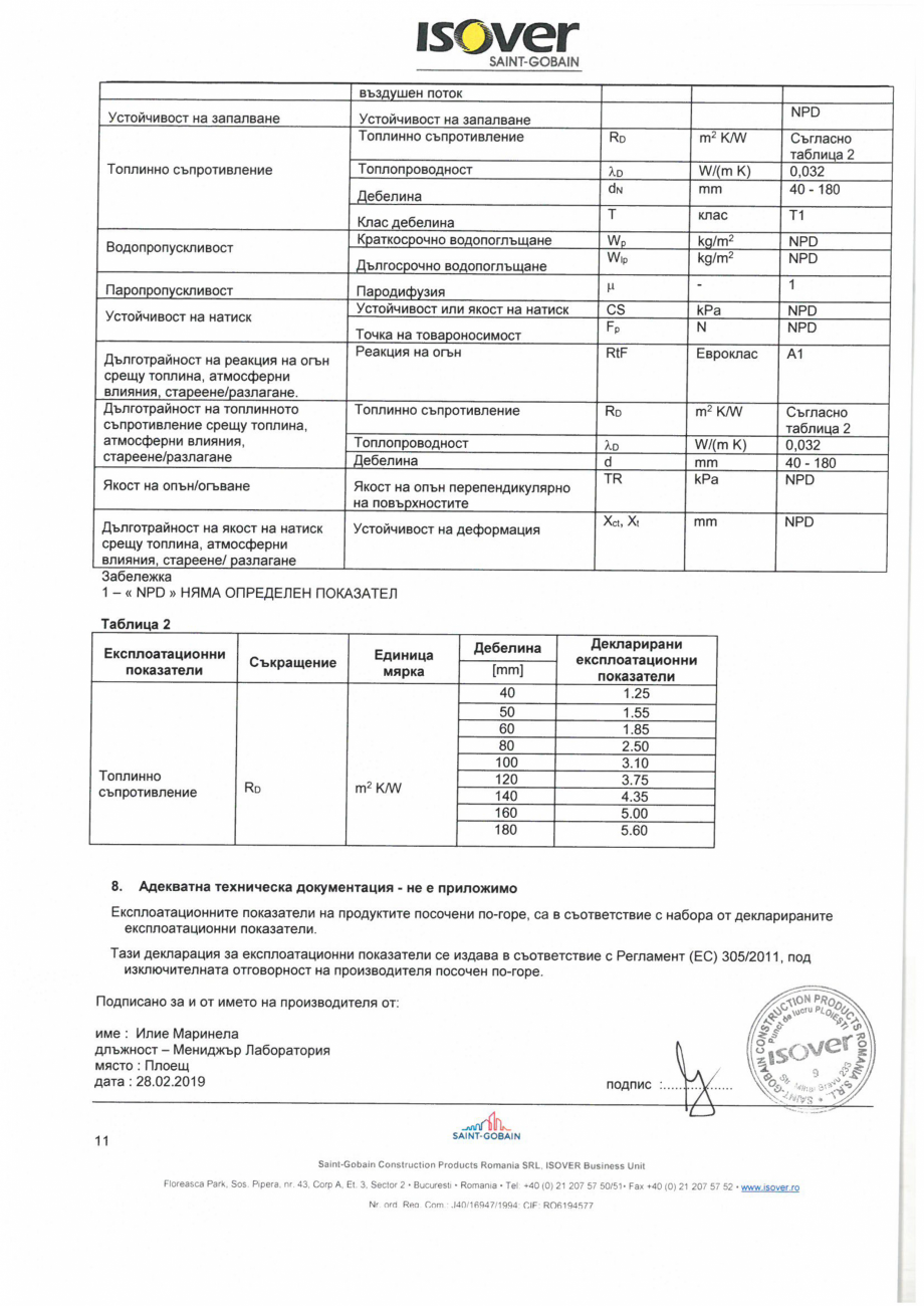 Pagina 11 - Declaratie de performanta pentru vata minerala de sticla ISOVER SUPER PROFI Certificare ...