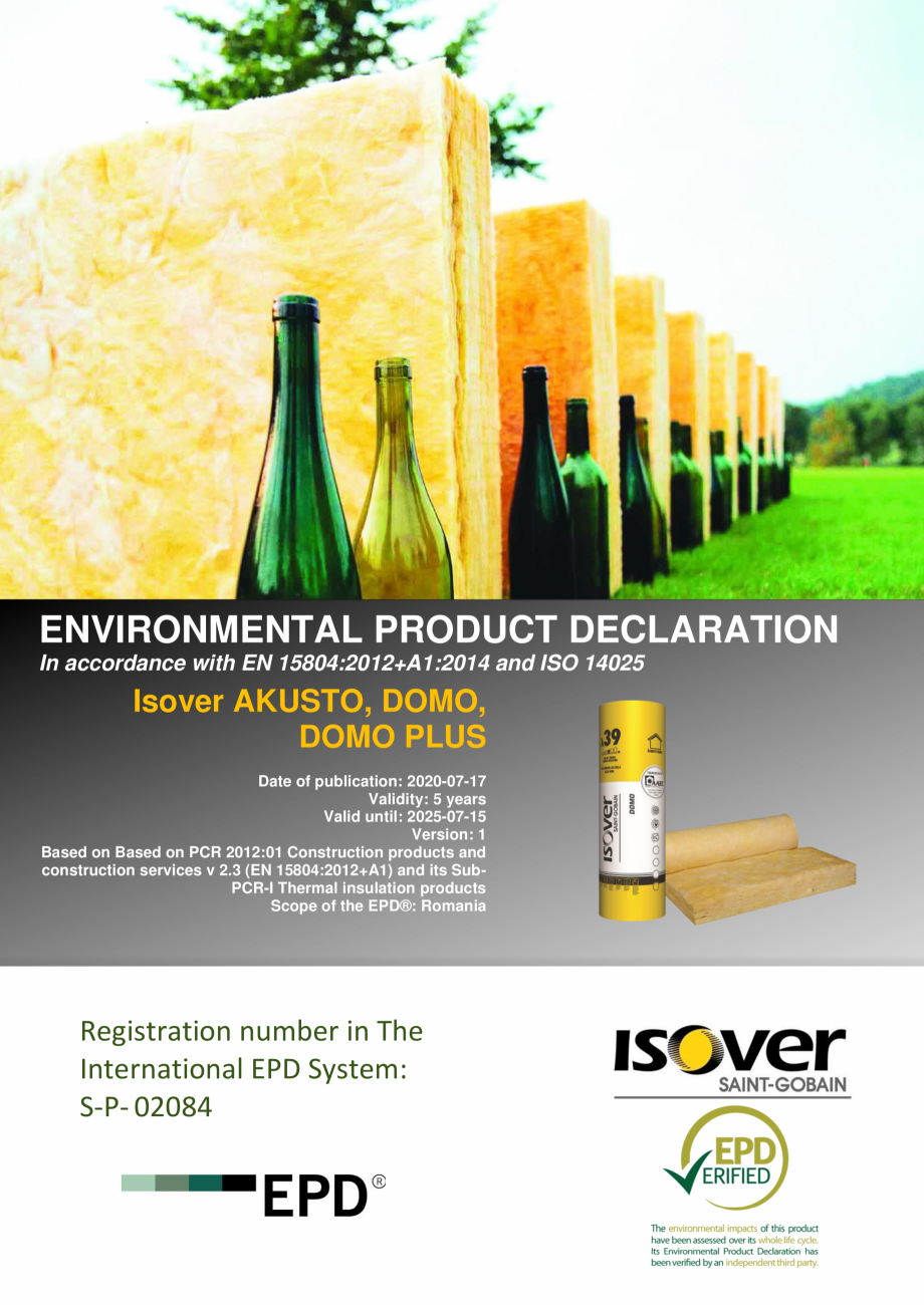 Pagina 1 - Declaratie de mediu pentru vata de sticla ISOVER DOMO Certificare produs Engleza...