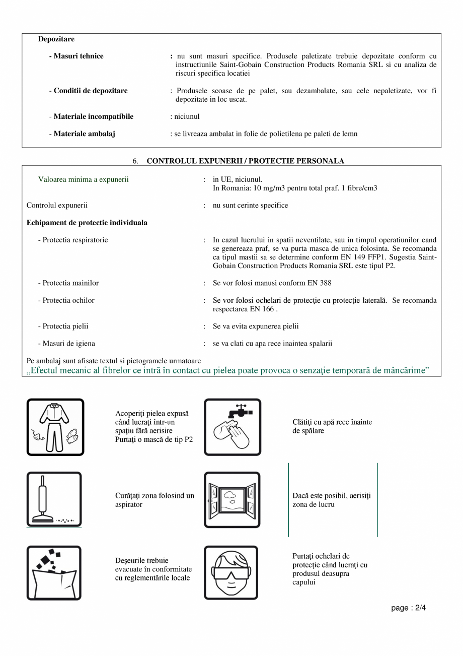 Pagina 2 - FIsa de utilizare si securitate pentru vata minerala bazaltica ISOVER FASSADE ...