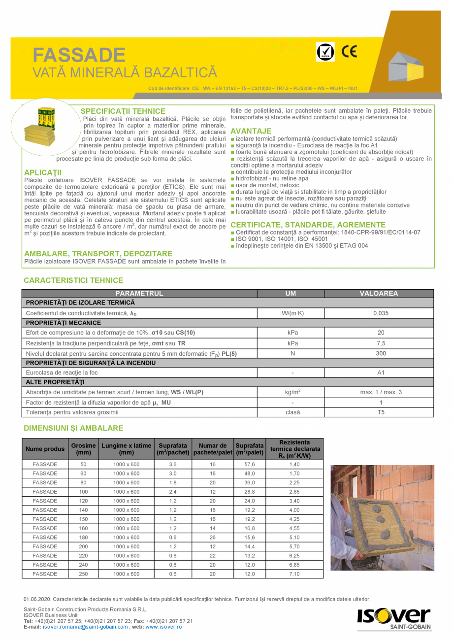 Pagina 1-Vata minerala bazaltica ISOVER FASSADE  Fisa tehnica Romana –

–

–

–

–

–

–

–

...