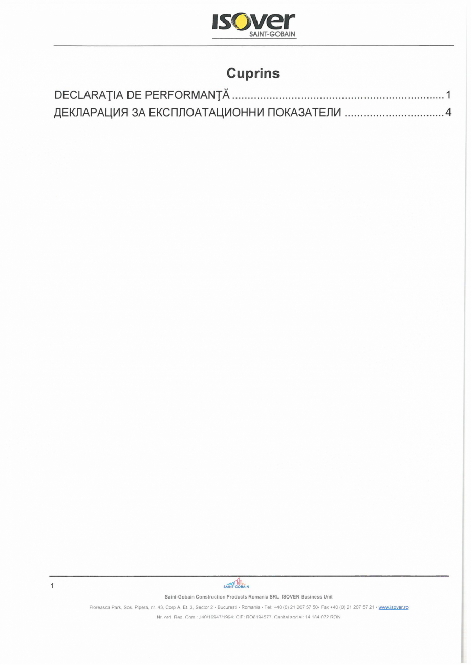 Pagina 1 - Declaratie de performanta pentru vata minerala bazaltica ISOVER PLN Certificare produs...