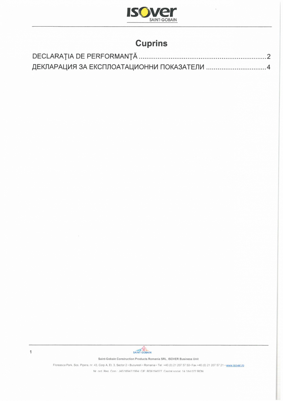 Pagina 1 - Declaratie de performanta pentru vata minerala bazaltica   ISOVER PLF Certificare produs ...