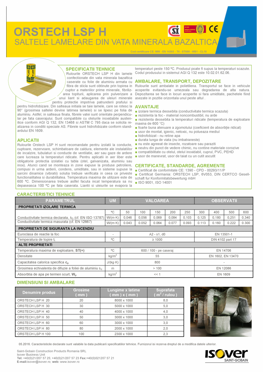 Pagina 1-Saltele lamelare din vata minerala bazaltica ISOVER ORSTECH LSP H  Fisa tehnica ORSTECH LSP H
...