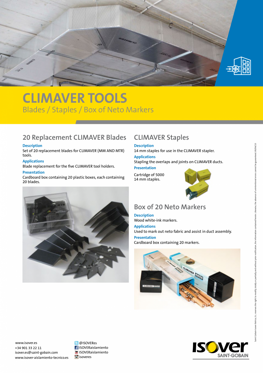 Pagina 1-Consumabile Climaver ISOVER Fisa tehnica Romana CLIMAVER TOOLS

Blades / Staples / Box of Neto...
