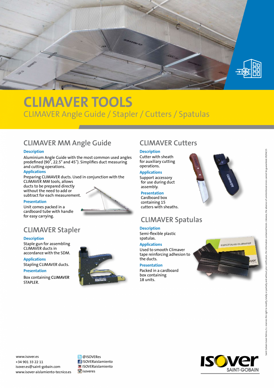Pagina 1-Scule Climaver (capsatoare, cuttere, spatule) ISOVER Fisa tehnica Romana CLIMAVER TOOLS

CLIMAVER...