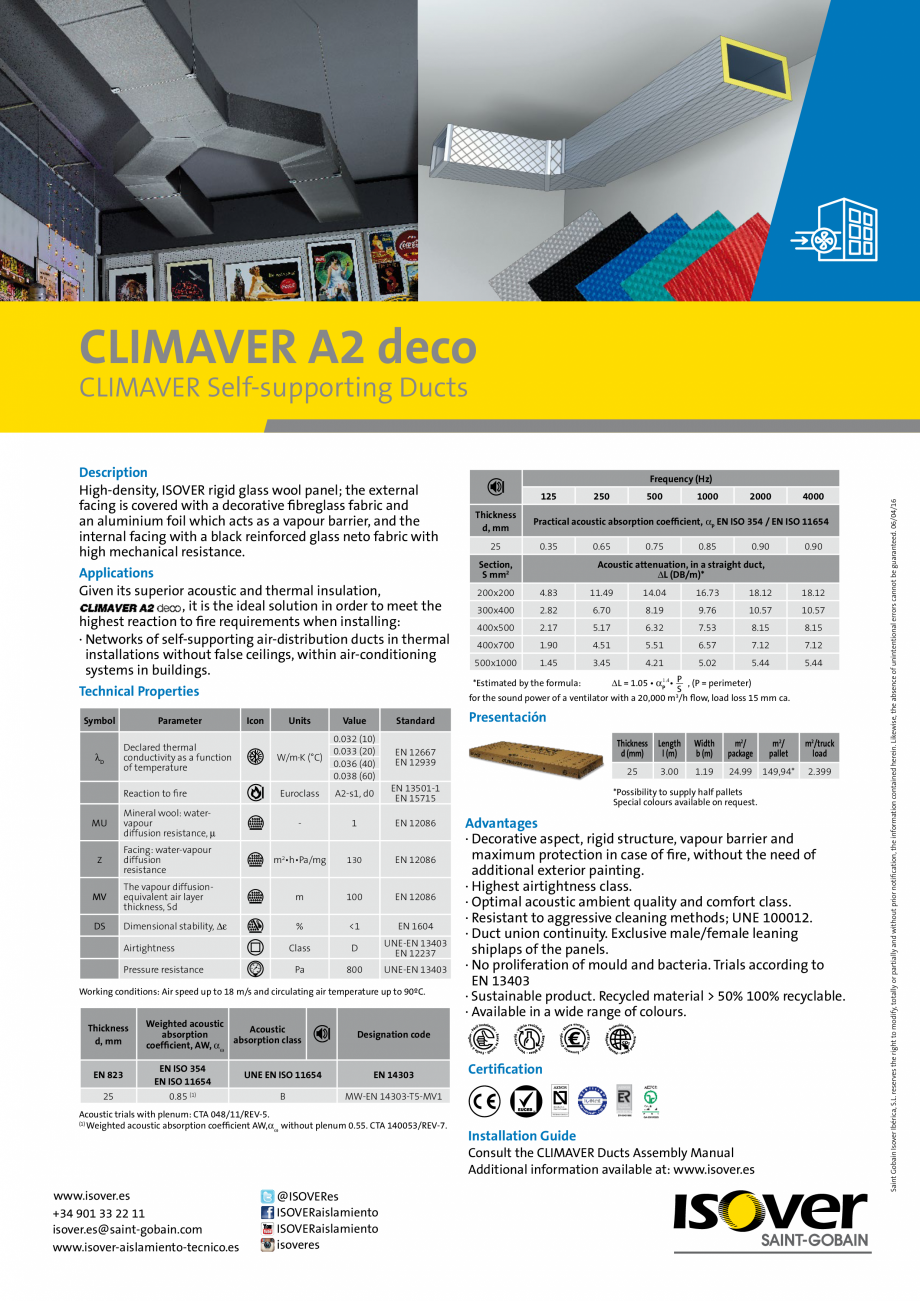 Pagina 1-Panouri rigide din vata minerala de sticla  ISOVER Climaver Deco Fisa tehnica Engleza CLIMAVER A2...