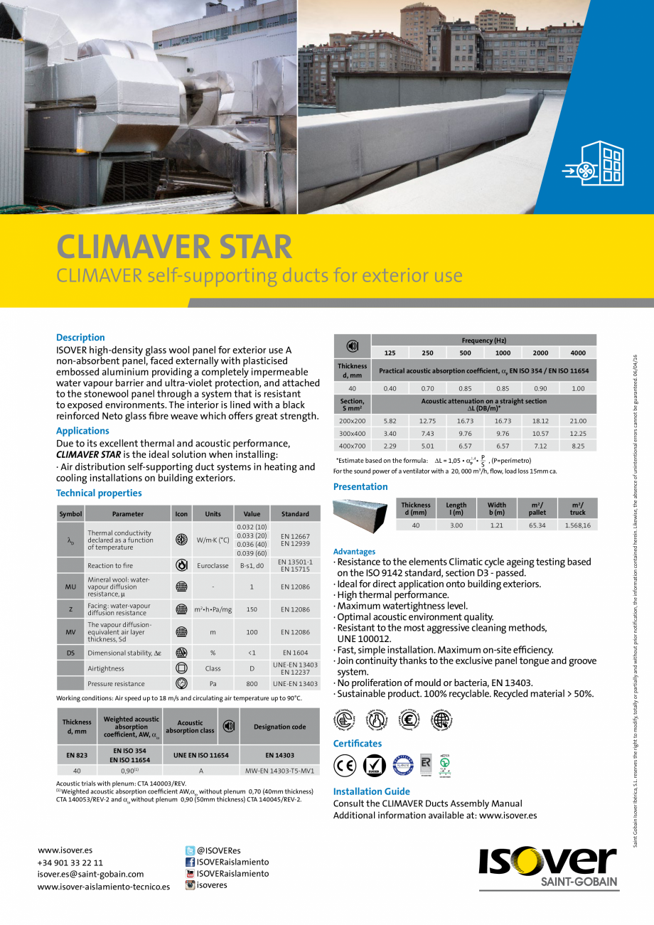 Pagina 1-Panouri rigide din vata minerala de sticla  ISOVER Climaver Star Fisa tehnica Engleza CLIMAVER STAR
...