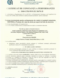 Certificat de constanta a performantei pentru vata minerala de sticla