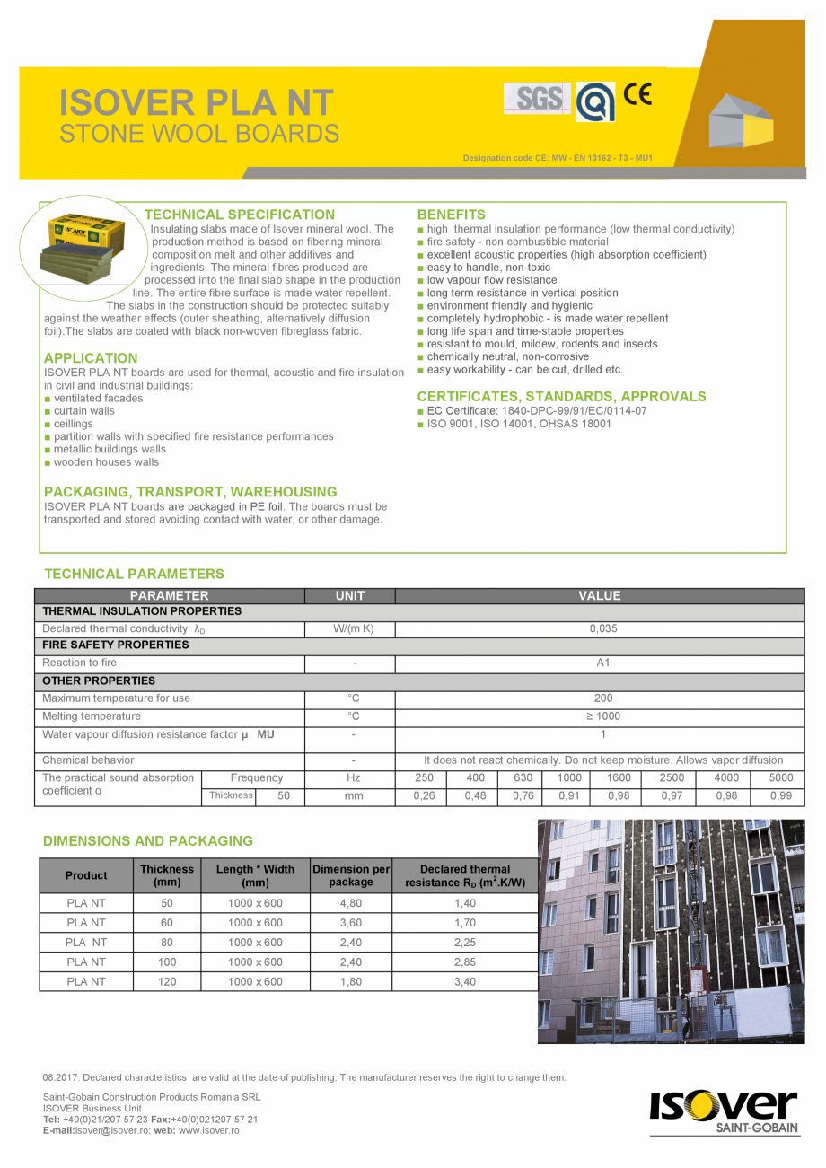 Pagina 1-Placi din vata minerala bazaltica caserate ISOVER PLA NT Fisa tehnica Engleza ISOVER PLA NT

STONE...