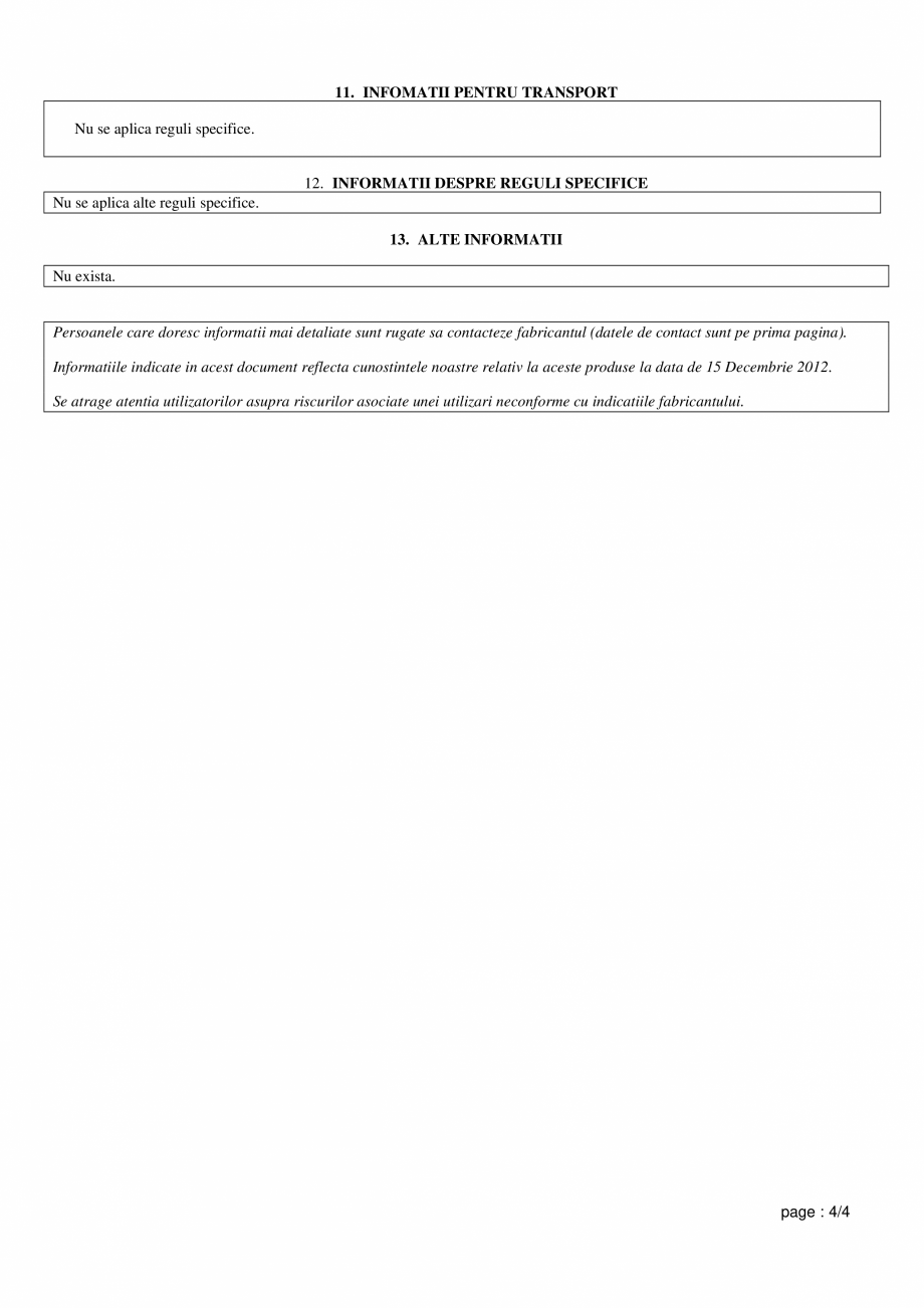 Pagina 4 - Fisa de utilizare si securitate pentru vata minerala bazaltica ISOVER PLA NT Instructiuni...