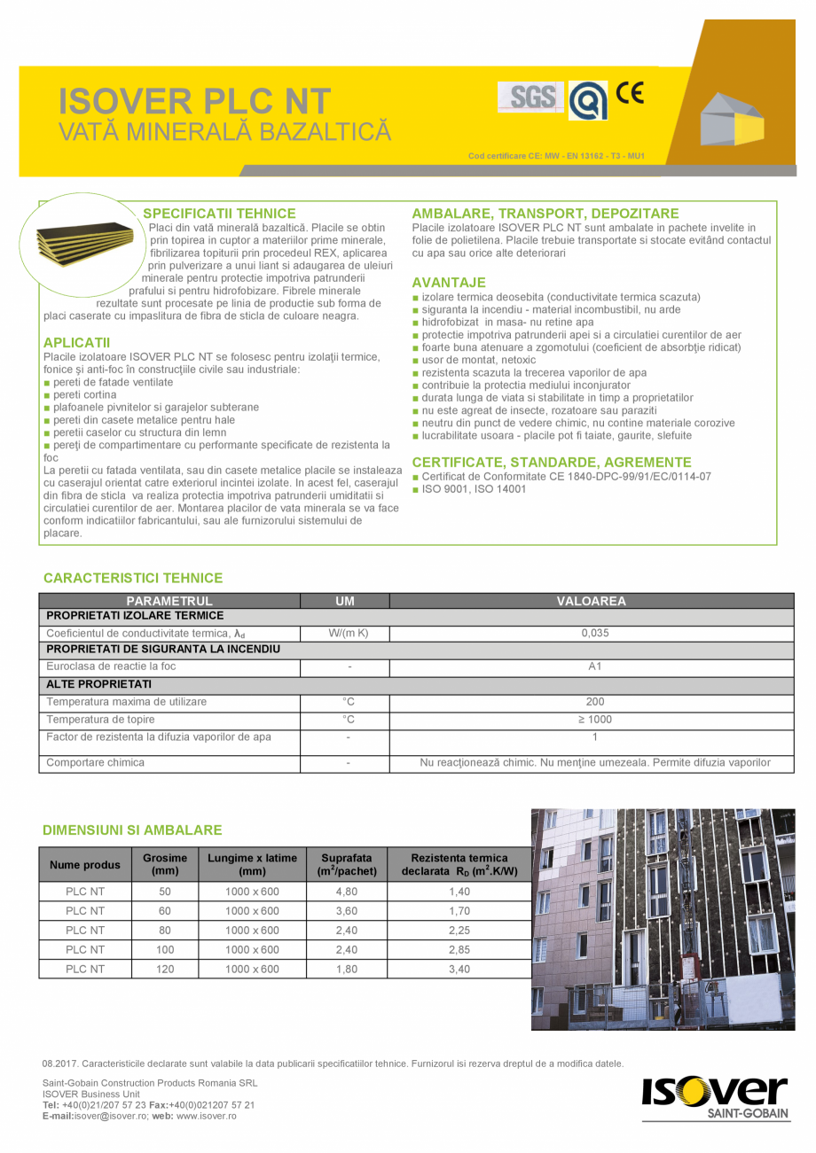 Pagina 1-Vata minerala bazaltica    ISOVER PLC NT Fisa tehnica Romana ISOVER PLC NT

VATĂ MINERALĂ...