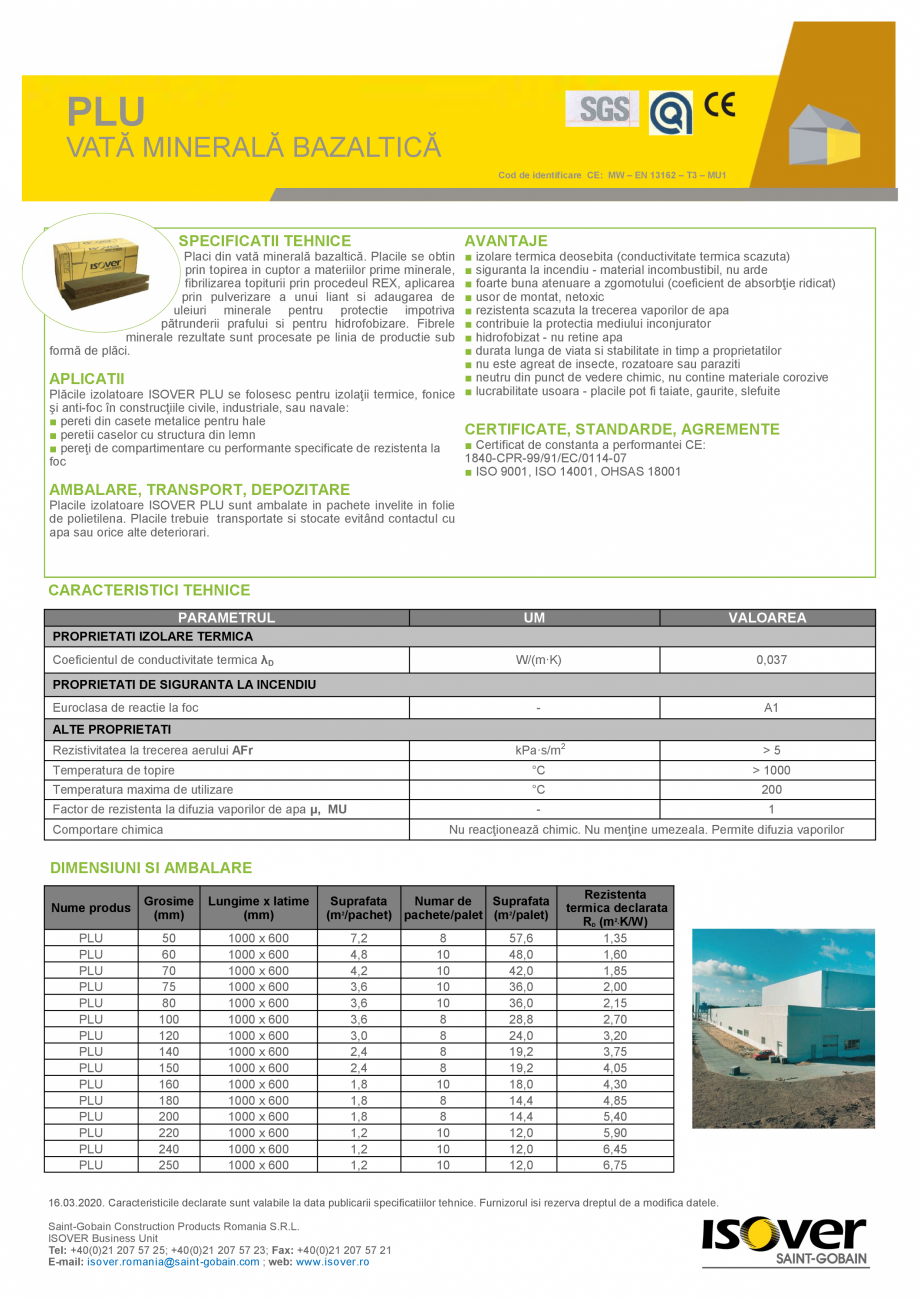 Pagina 1-VATA MINERALA BAZALTICA ISOVER PLU Fisa tehnica Romana –

-

-

-

-

-

-

-

-

-

-

–

–

...