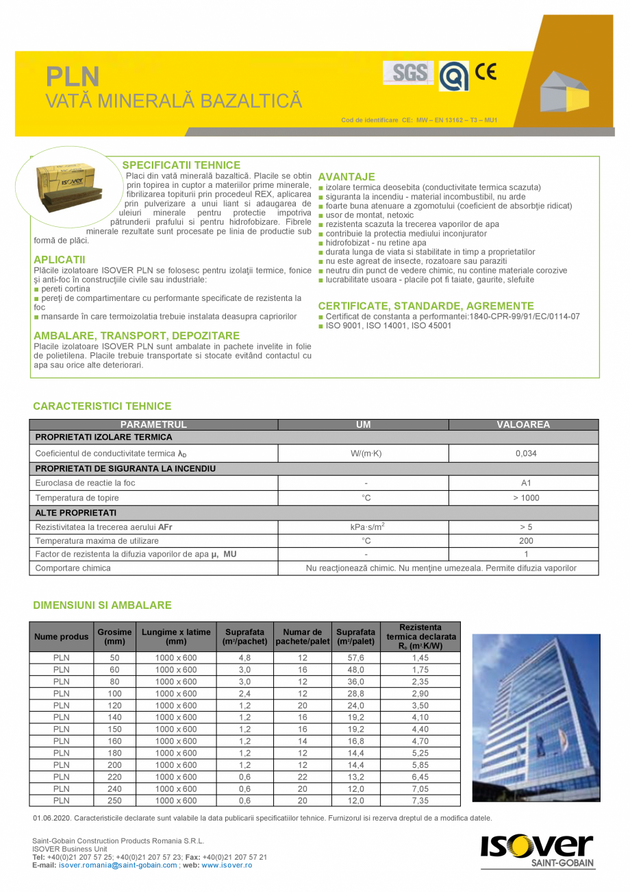 Pagina 1-VATA MINERALA BAZALTICA  ISOVER PLN Fisa tehnica Romana –

–

–

-

-

-

-

-

-

-

-

-

-
...