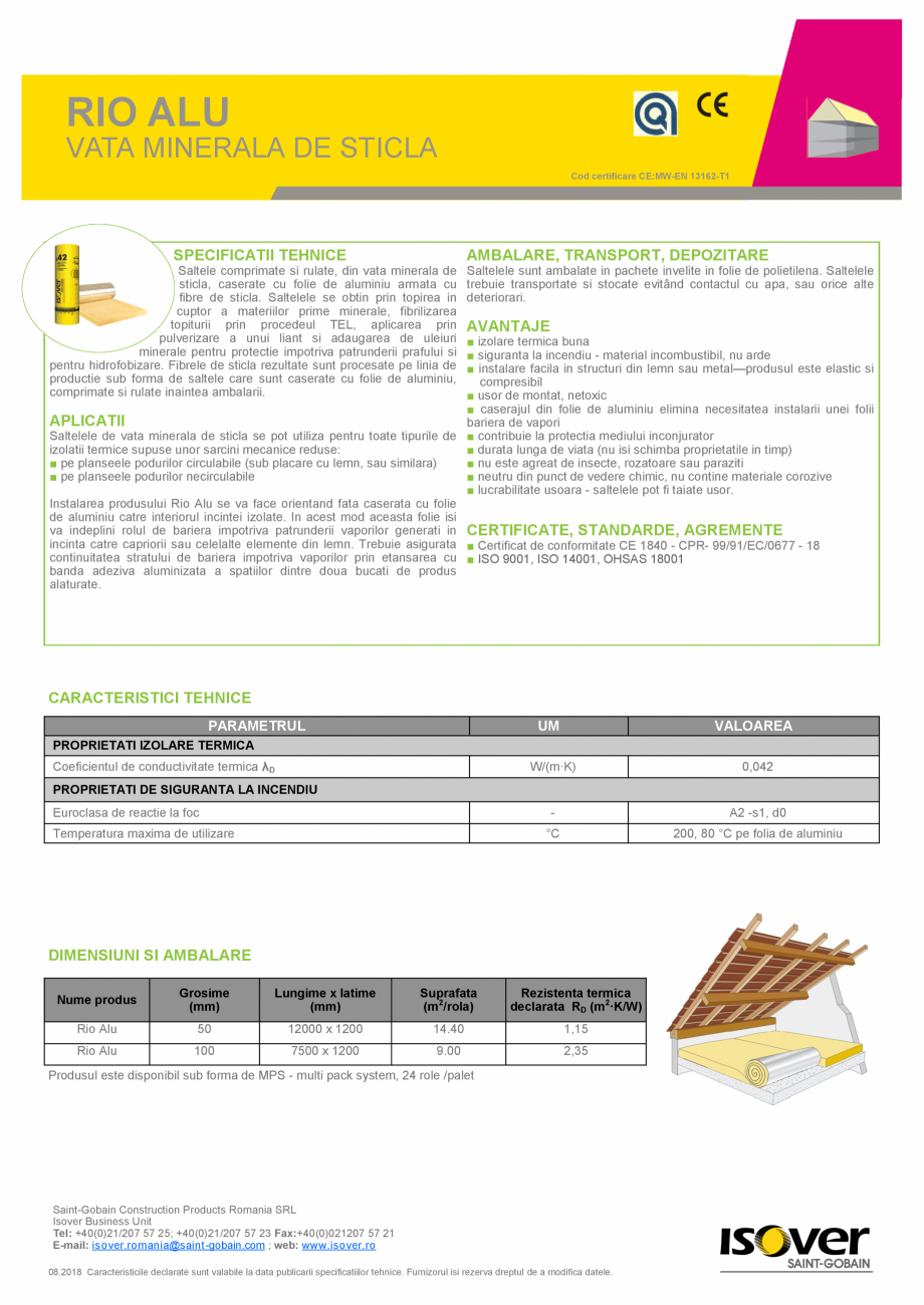 Pagina 1-Saltea de vata minerala de sticla  ISOVER RIO ALU Fisa tehnica Romana RIO ALU

VATA MINERALA DE...