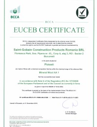 Ceretificat EUCEB pentru vata minerala de sticla