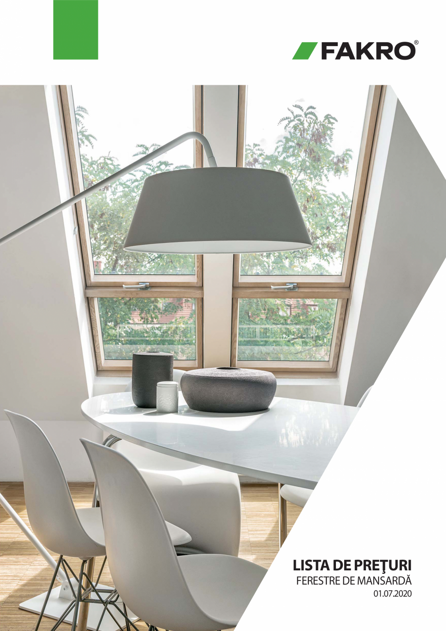 Pagina 1-Lista de preturi ferestre de mansarda FAKRO Catalog, brosura Romana LISTA DE PREŢURI
FERESTRE DE...