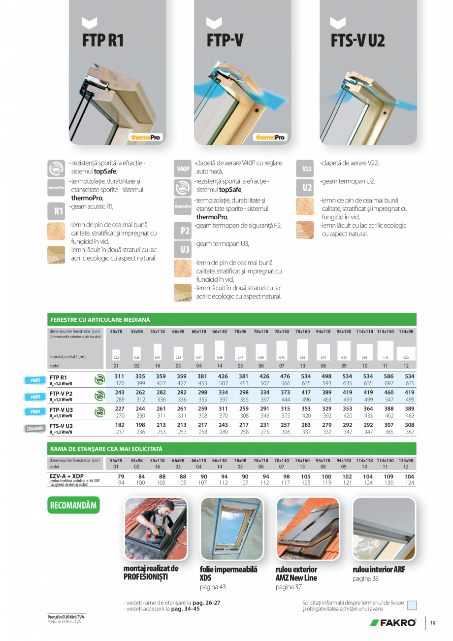Pagina 18-Lista de preturi ferestre de mansarda FAKRO Catalog, brosura Romana rat O; - rezistent la foc F; -...