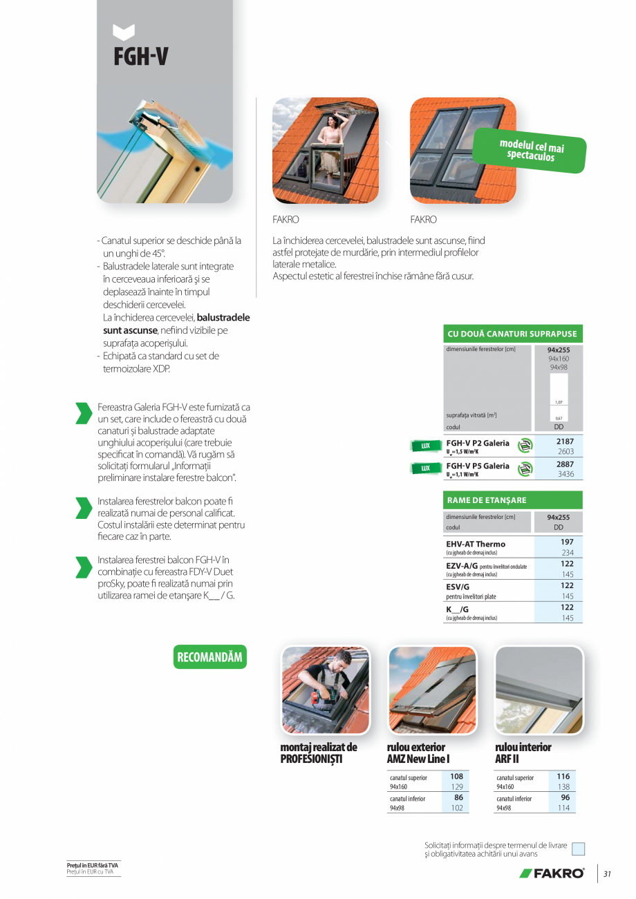 Pagina 31-Lista de preturi ferestre de mansarda FAKRO Catalog, brosura Romana iile despre montajul...