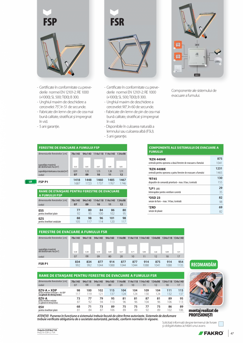 Pagina 47-Lista de preturi ferestre de mansarda FAKRO Catalog, brosura Romana  termoizolator U5 sau U3. Pot...